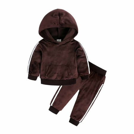 Herrnalise Baby Boys  Short-Sleeve Bodysuit Autumn Winter Girls  Golden Velvet Hooded Pullover Long Sleeve Top Casual Pants Suit