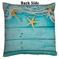 thumbnail image 2 of ABPHQTO Turquoise Fishing Net Starfish Rustic Wooden Boards Reversible Mermaid Sequin Pillow Case Home Decor Cushion Cover 16x16 Inch, 2 of 2