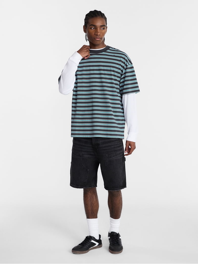 No Boundaries Stripe Pattern Tee with Short Sleeves, Men's XS-4XLT