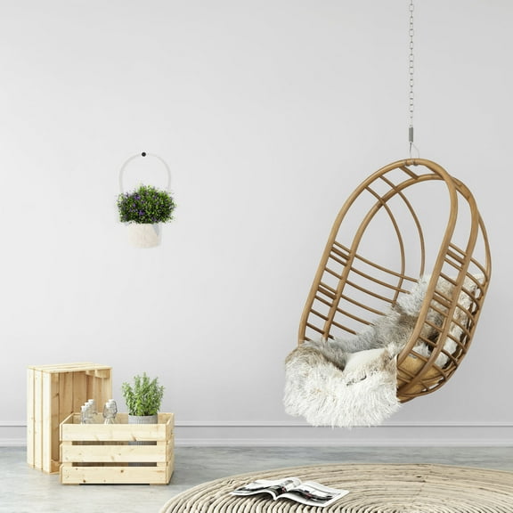 FENGGUIQU Set of 3 White Hanging Plant Baskets, Versatile Imitation Rattan Wall Storage for Indoor Outdoor Decor