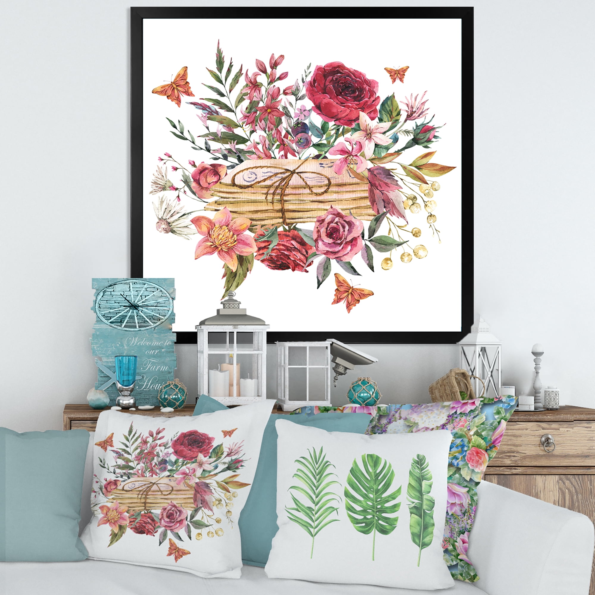 Designart 'Wildflowers With Vintage Old Letters' Farmhouse Framed Art Print