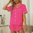 thumbnail image 5 of HomeGardon Womens Pajamas,Pajamas Sets for Women,Women's Summer Satin Fashion Loose Casual Half V-Neck Solid Mid-Calf Shirt Pajama Sets,S-XXL, 5 of 8