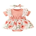 thumbnail image 1 of PENGXIANG Bébé Bébé Fille Robe de Chambre avec Bandeau Manches Courtes Noeud devant Floral/léopard Imprimé Combinaisons, 1 of 9