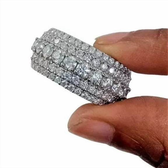 2Ct 14K White Gold Plated Round Cut Lab Created Diamond Men's Wedding Band Ring