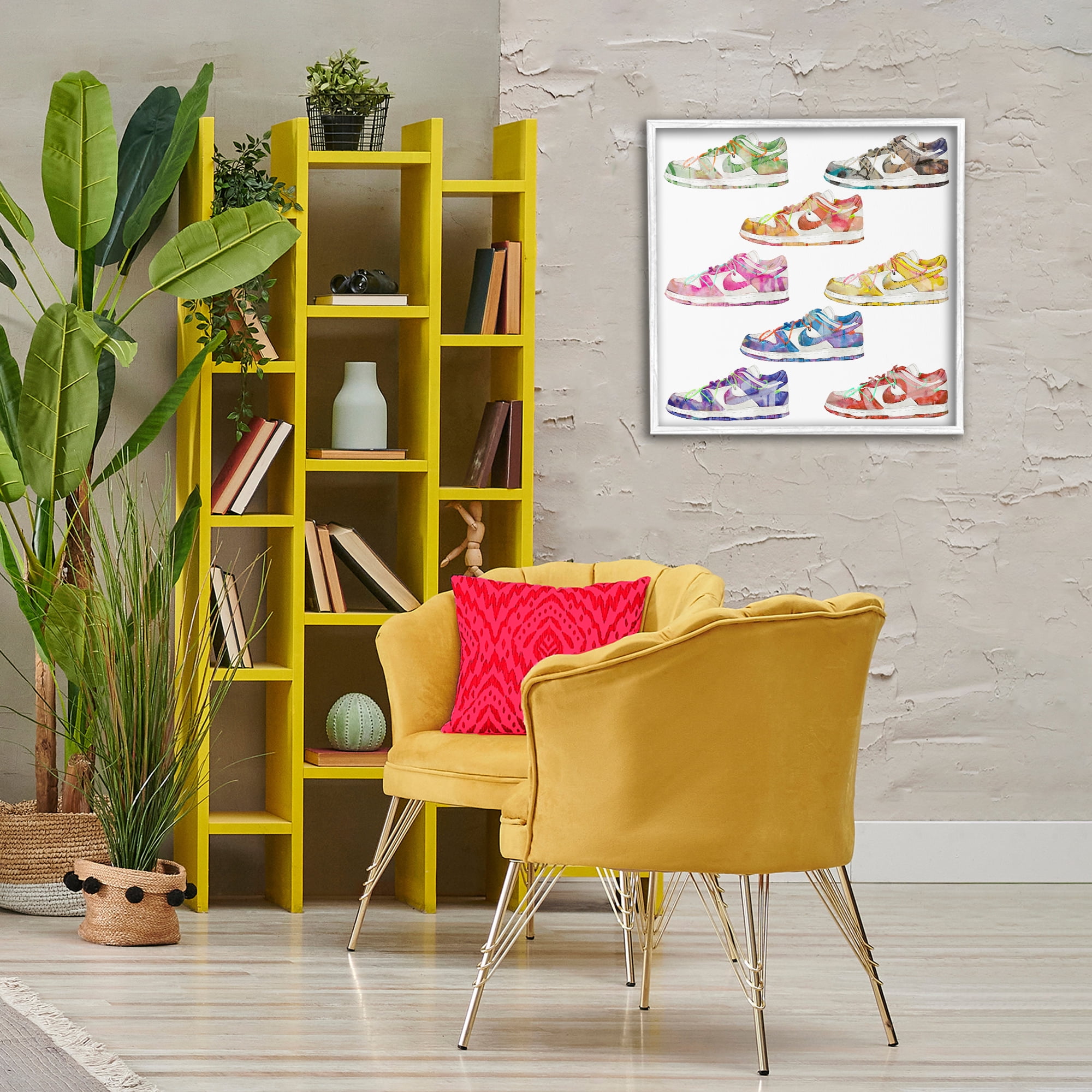 Stupell Industries Modern Rainbow Sneakers Beauty & Fashion Painting White Framed Art Print Wall Art, 24 x 24