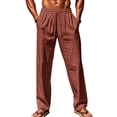 thumbnail image 2 of Dwellite Mens Cotton Linen Pants Summer Beach Pants Casual Loose Fit Elastic Waist Drawstring Pant with Pockets Coffee 2XL, 2 of 5