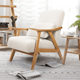 thumbnail image 3 of OAKHAM Mid Century Modern Accent Chair, Living Room Fabric Read Arm Chair with Cushion, Walnut Beige, 3 of 7