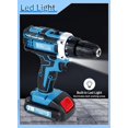 thumbnail image 6 of Cordless Hammer Drill 21V with LED Work Light - Compact 1.5AH Battery, 248 In-lbs, 18+2 Clutch, 2 Speeds, Charger, 25 Accessories Included（Dark Blue）, 6 of 6