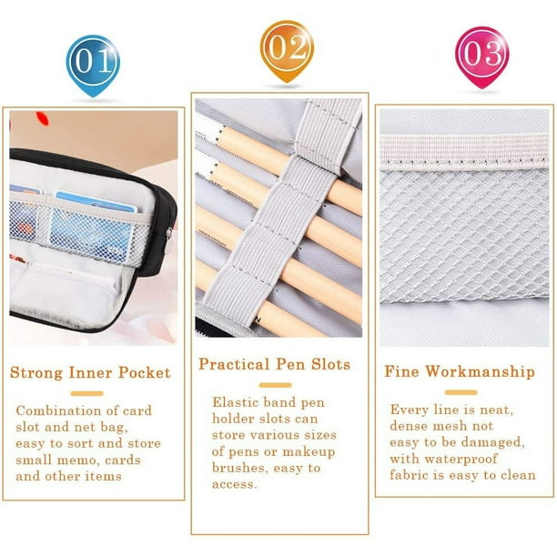 ProCase Pen Pencil Case, 2-Layer EVA Zipper Pencil Box Pouch Large Capacity Stationery Storage Organizer For School Office Supplies -Black