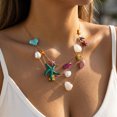 thumbnail image 4 of NICKSUN Boho Summer Beach Layered Necklace, Multilayer Starfish Scallop Pearl Y-Drop Long Chain, Colorful Enamel Rhinestone Ocean Stackable Statement Jewelry, 4 of 7