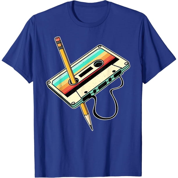 80s Cassette Tape Pencil 1980s Retro Vintage Throwback Music Camiseta, Azul, XX-Large