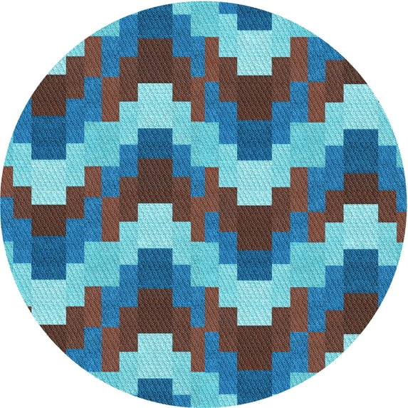 Ahgly Company Indoor Round Patterned Bright Turquoise Blue Area Rugs, 3' Round