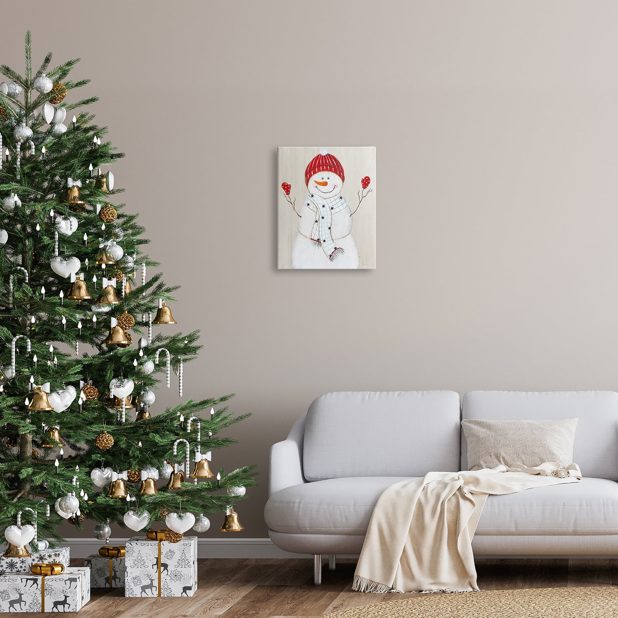 Stupell Industries Seasonal Snowman Smiling Red Hat Holiday Painting Gallery Wrapped Canvas Print Wall Art