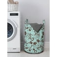 thumbnail image 3 of Floral Laundry Bag, Rhythmic Curlicue Flowers Leaves Classic Print with Shadows Silhouettes, Basket with Handles Drawstring Closure for Laundromats, 13" x 19", Pale Seafoam and Brown, by Ambesonne, 3 of 4