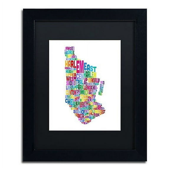 Trademark Fine Art 'Manhattan New York Typography Map' Canvas Art by Michael Tompsett, Black Matte, Black Frame