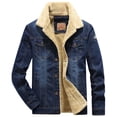 thumbnail image 1 of Chaqueta vaquera desgastada estilo camionero con cuello de piel sintética, estilo hip hop, de corte regular, con forro polar sherpa grueso y desgastado para hombre, 1 of 5