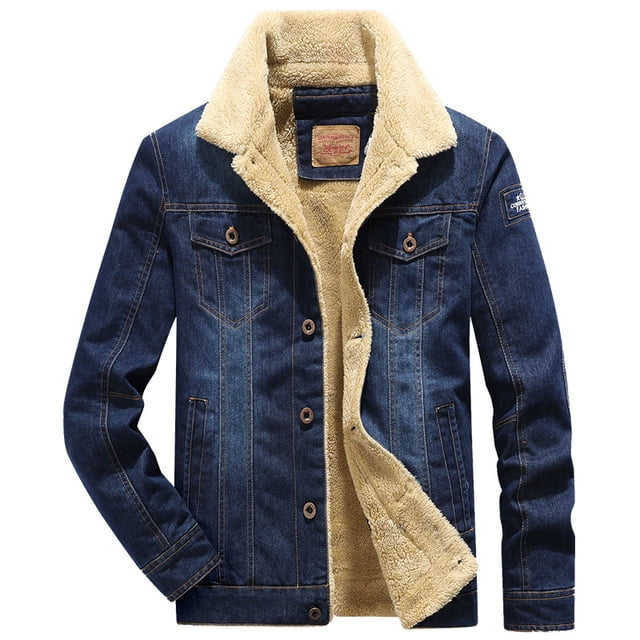 Chaqueta vaquera desgastada estilo camionero con cuello de piel sintética, estilo hip hop, de corte regular, con forro polar sherpa grueso y desgastado para hombre