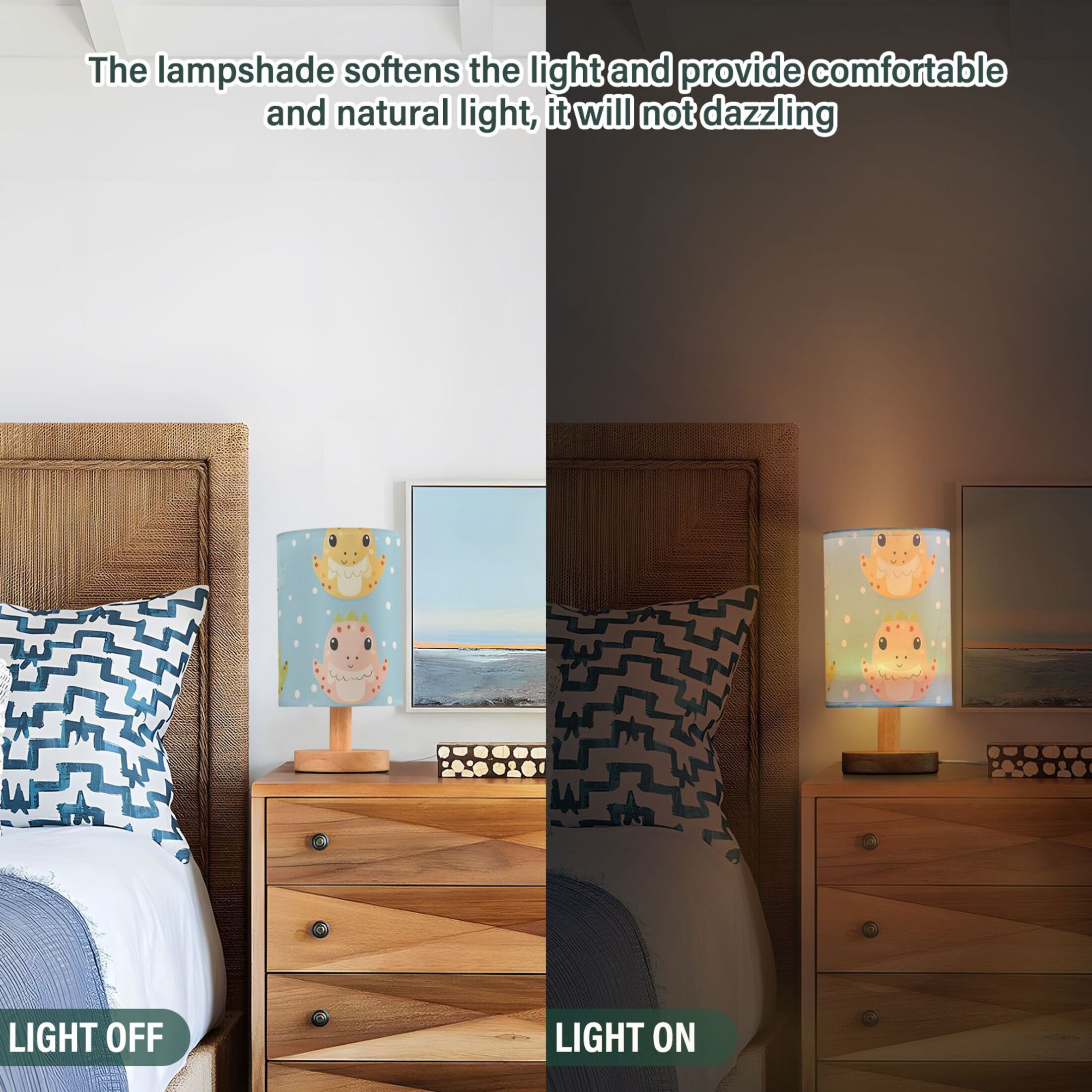 Dinosaur Eggs Table Lamp USB Bedside Desk Nightstand Lamp Printed Gifts Small Lamp Wood Base for Bedroom Living Room Kids Room College Dorm
