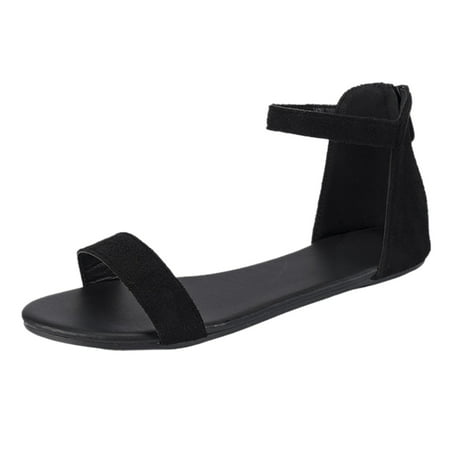 

nsendm Womens House Slippers Size 8.5 Fashion Spring And Summer Women Sandals Flat Heel Round Slippers Women Open Toe Shoes Black 8