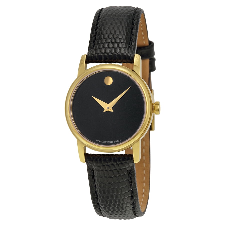 Movado Movado 2100006 Black / Black Leather Analog Quartz Women's Watch