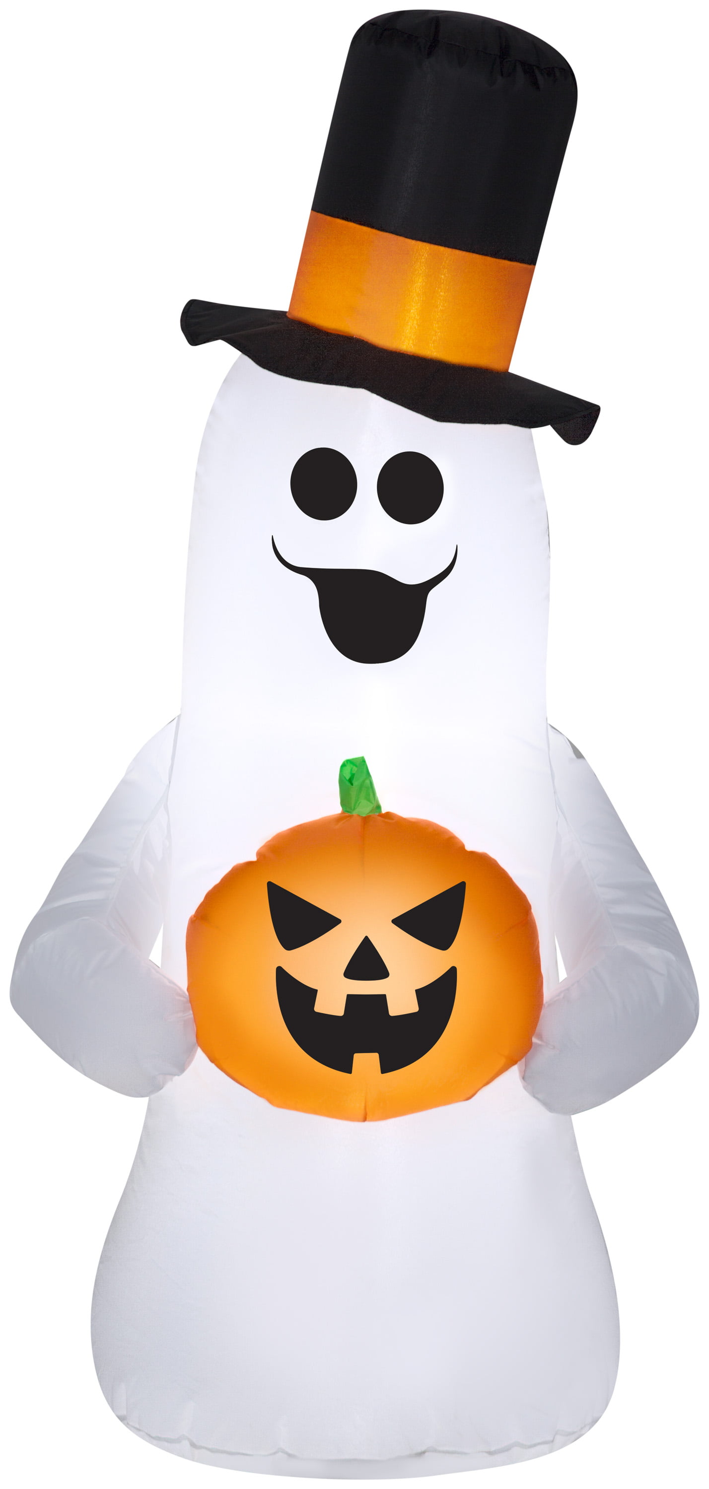 Gemmy Outdoor Inflatable White Ghost with Witch hat Bundled with Gemmy Skeleton with a Pumpkin Head MCMGoods