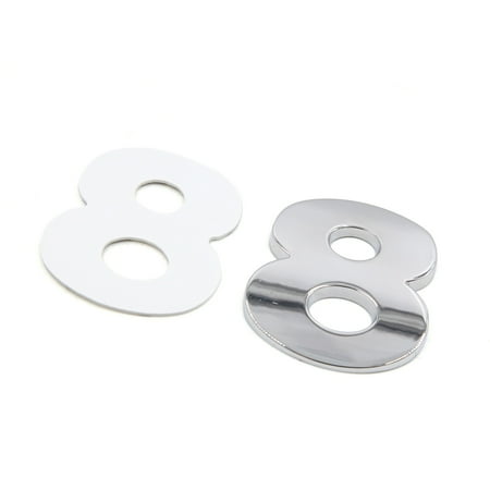 Silver Tone Metal Number 8 Shaped Adhesive Decals Badge Emblem Sticker for Car