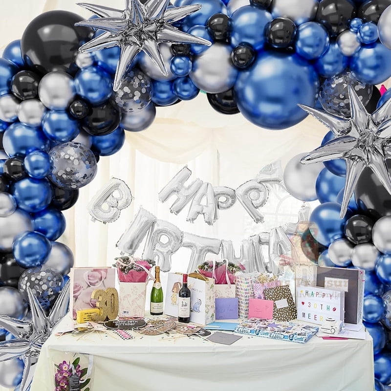 BalloonBuzz 140pcs Black and blue Balloons, Balloons Arch Kit | Confetti Latex Balloons silver Star Foil Balloon for Birthday Anniversary Party Decorations (Blue Black)