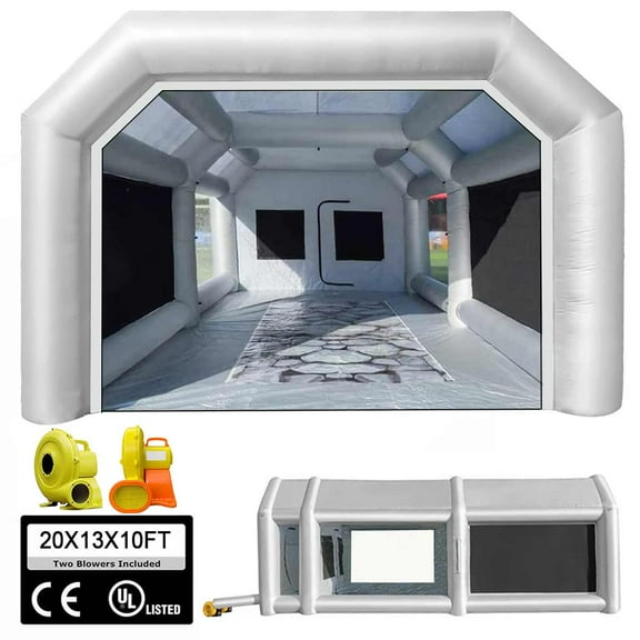 FLAPKWAN 20X13X10FT Inflatable Paint Booth with 950W 450W Blowers, Professional Auto Parts, Furnitures Painting Clean Workstation Portable Spray Paint Booth with Oversized Air Filter System