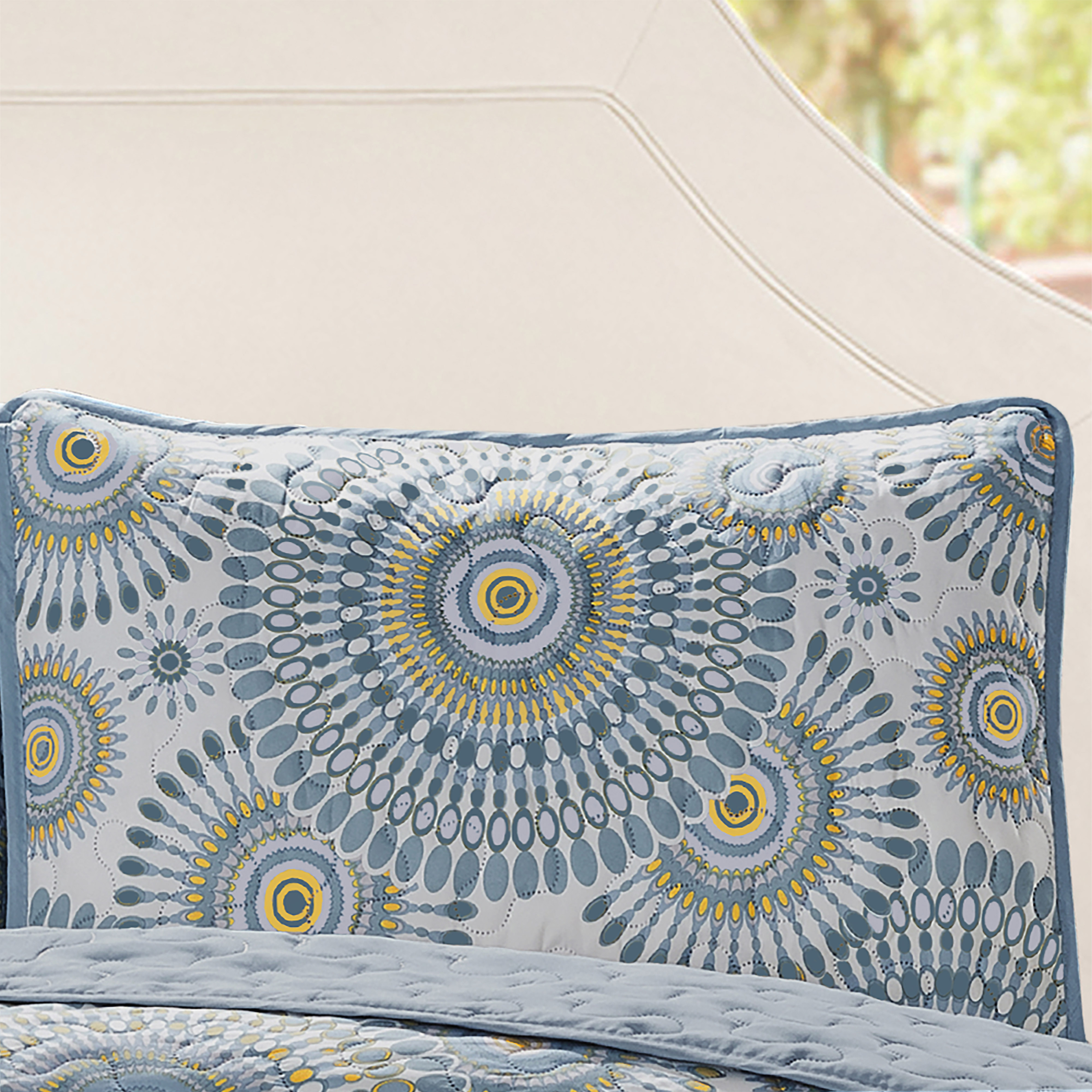 Crushed Microfiber Starburst 3-piece Quilt Set Blue Full/Queen