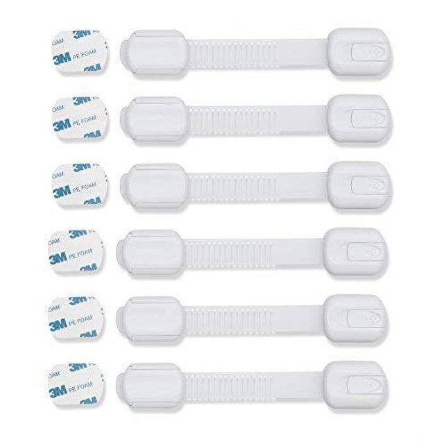 CUTESAFETY Cerraduras de seguridad a prueba de niños - Cerradura de gabinete a prueba de bebés con 6 adhesivos 3M adicionales - Cierres de correa ajustables para gabinetes, cajones, armario, horno, refrigerador, asiento de armario, puerta, ventana (gris, 6) Zhivalor DCF248-3