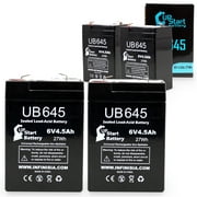 4x Pack - Compatible Eagle Pitcher CF6V4 Battery - Replacement UB645 Universal Sealed Lead Acid Battery (6V, 4.5Ah, 4500mAh, F1 Terminal, AGM, SLA) - Includes 8 F1 to F2 Terminal Adapters