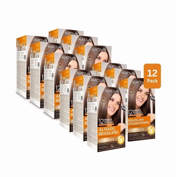 Kativa Brazilian Straightening Kit, 12-Pack | Keratin Hair Straightening with Hyaluronic Acid | 12-Week Anti-Frizz Smoothing Treatment | Complete At-Home & Salon System