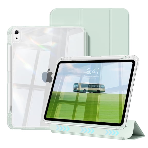 KVTVOU Hybrid Case for iPad (A16) 11 Inch 2025, iPad 10th Generation Case 10.9 Inch 2022 with Pencil Holder, Detachable Cover with Clear Hard Back Shell, Auto Sleep/Wake, Green