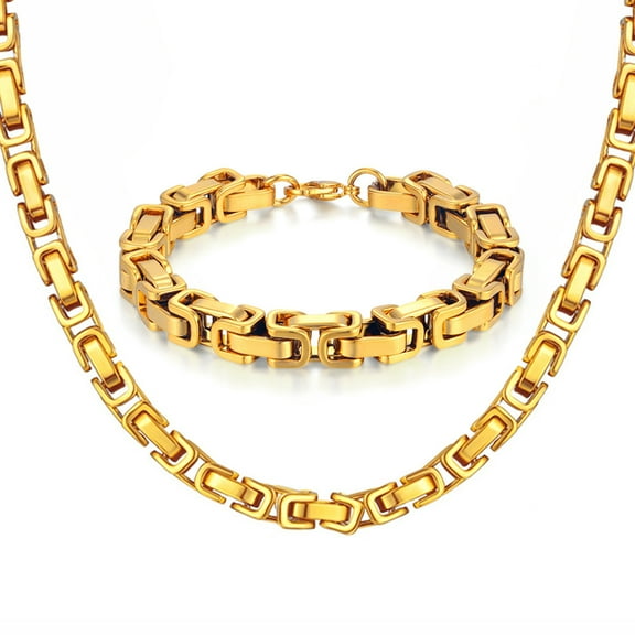 14K Yellow Gold 8mm Thick Heavy Cuban Link Chain Bracelets Necklace For Men Fashion Party Wedding Jewelry Sets Gift