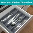 thumbnail image 5 of Silverware Drawer Organizer, 10 x 12 Inch Adjustable Utensil Tray for Kitchen, BPA Free Flatware and Cutlery Holder with 5 Compartments, Gray Storage Bin for Spoons Forks Knives, 5 of 8