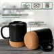 thumbnail image 3 of Taza de café negra YONGSHENG con corcho antiderrames 12 onzas con asa cerámica mate, 3 of 5