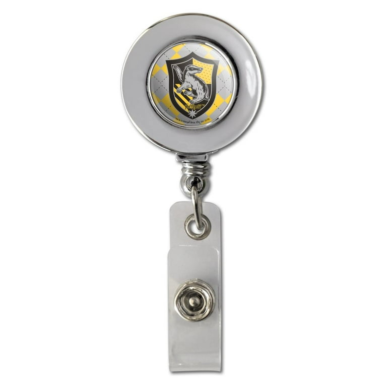 Harry Potter Hufflepuff Plaid Sigil Retractable Reel Chrome Badge