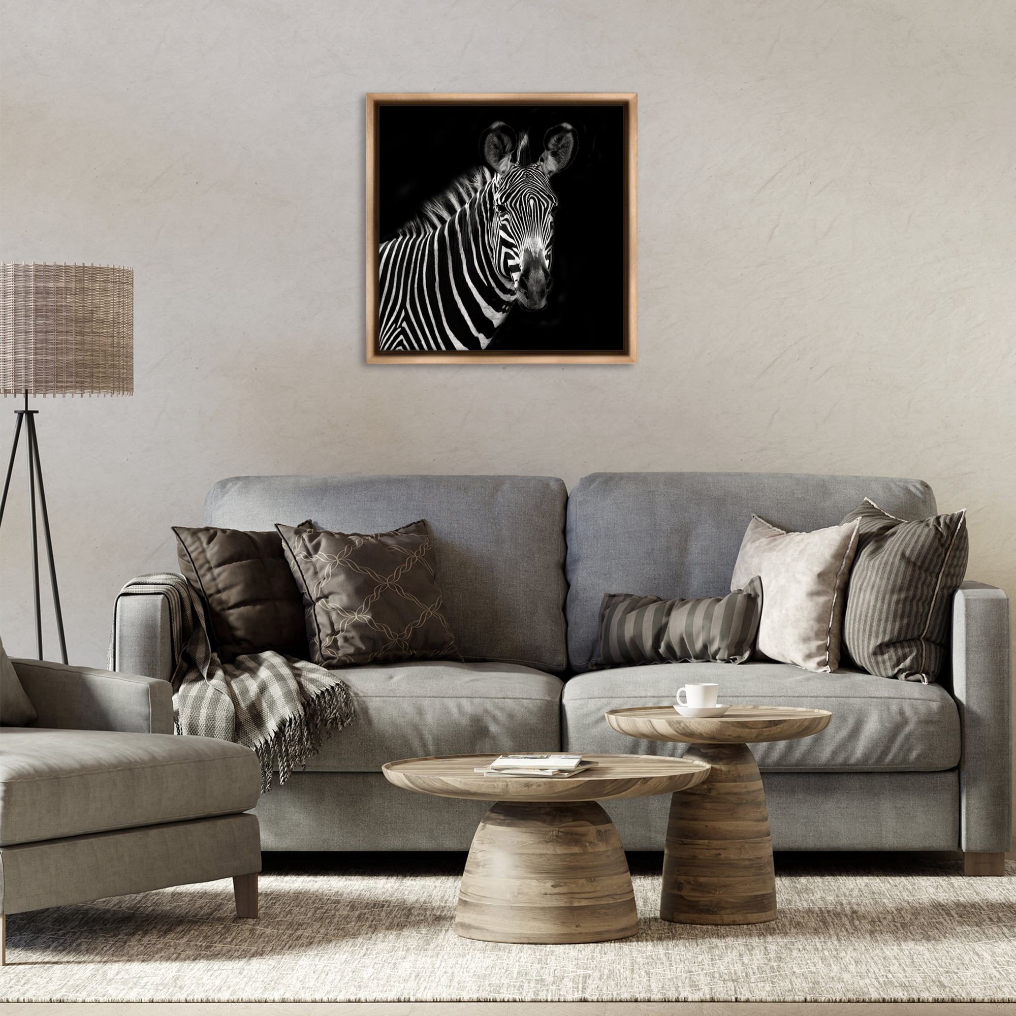 Stupell Industries Jungle Zebra Portrait Animals Photography Brown Floater Framed Canvas Art Print Wall Art, 25 x 25