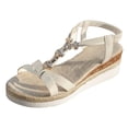 thumbnail image 6 of Womens Wedge Sandals Boho Beaded Espadrilles Elastic Ankle Strap Dressy Summer Beach Vacation Casual Footwear Beige Size 8, 6 of 6