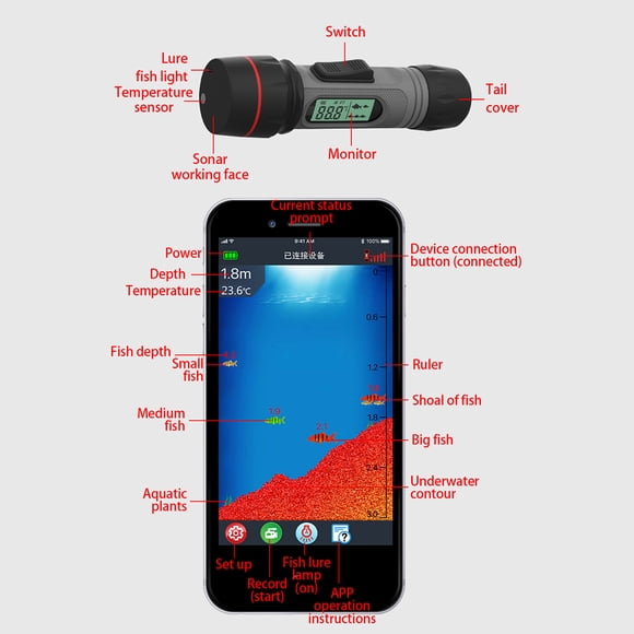 Fish Finder Portable Sonar Fish Finder Waterproof Wireless Depth Finder Ice Fish Finder With Depth Readout Display For Outdoor Fishing