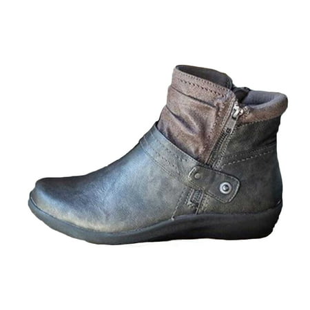 

Rdeuod Shoes Women Women S Vintage Splicing Round Toe Plus Velvet Zip Up Short Naked Boots Womans