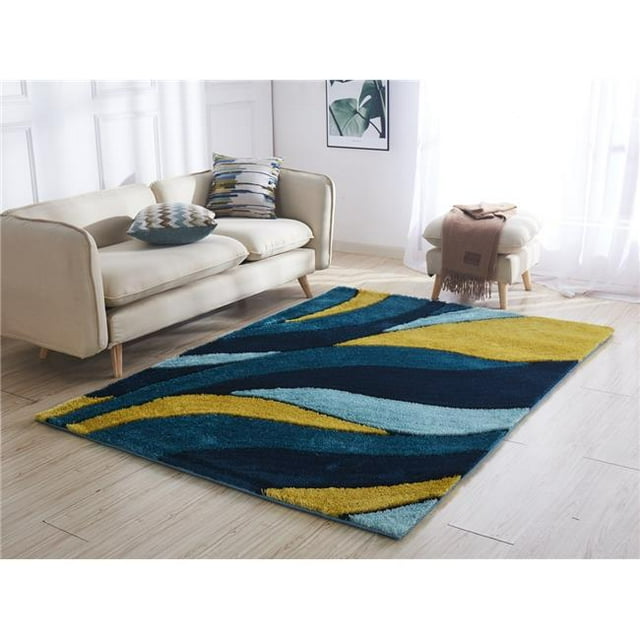 Amazing Rugs AC1021-23 2 x 3 Pi Aria Jaune & Bleu Doux Pile Main Touffeté Shag Zone Tapis