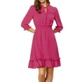thumbnail image 6 of INSPIRE CHIC Women's Layered Ruffle Hem 3/4 Sleeves Smocked Chiffon A-Line Dress L Fushcia, 6 of 9