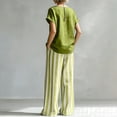 thumbnail image 5 of Cozy Loose-Fit Striped Linen Two-Piece Set, Casual Shirt & Classic Wide Leg Pants Outfit, Women Summer Travel Suit XXL, 5 of 5