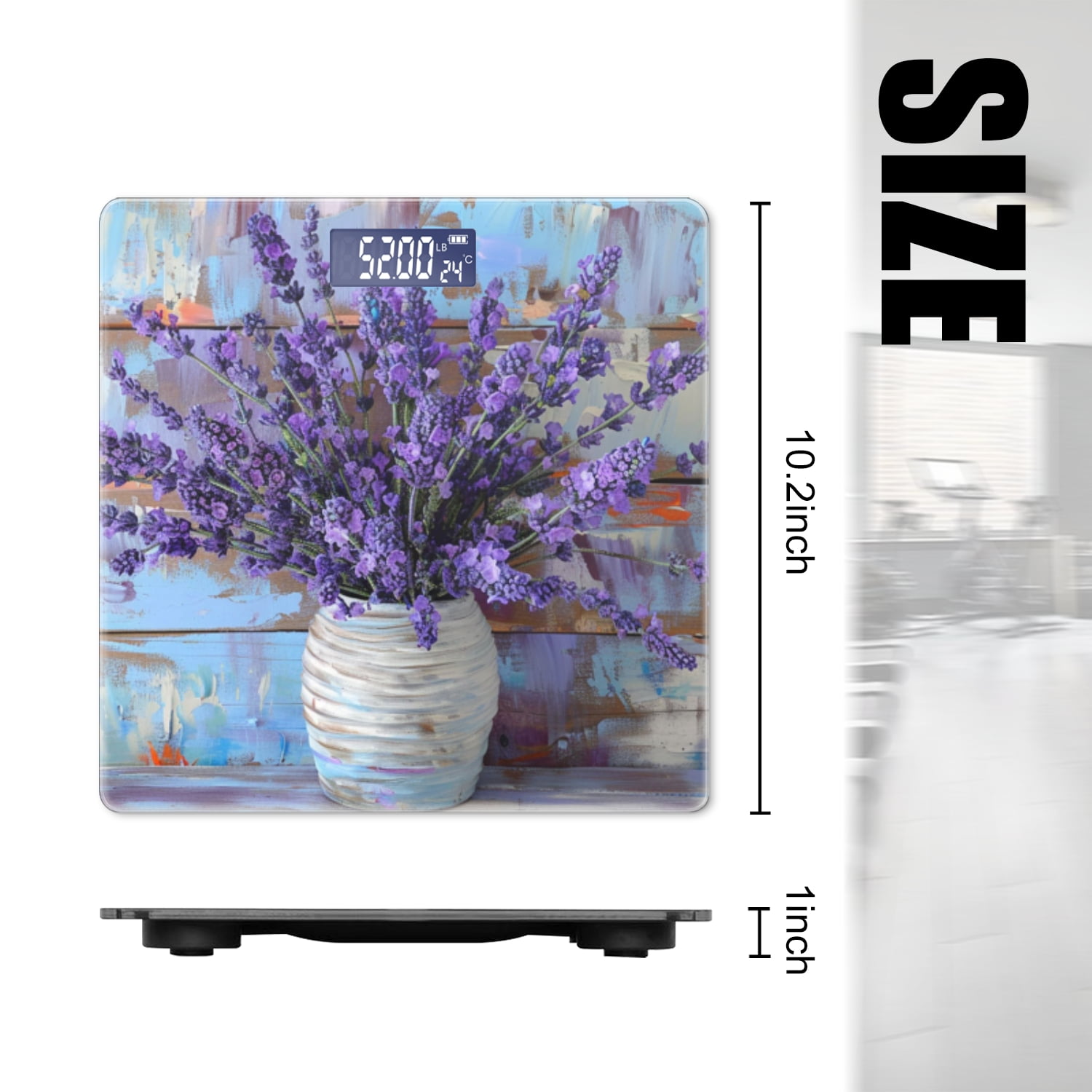 Bathroom Scale, Highly Accurate Digital Body Scale,Precisely Measures Weight up to 400 lbs-Lavender Flowers In Vase On Wooden Background