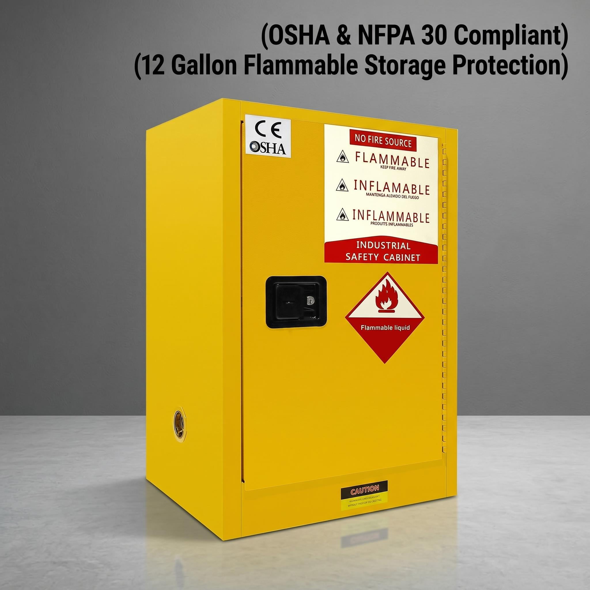 12 Gallon Flammable Storage Cabinet 35H x 18.11D x 23.23W - OSHA, Galvanized Steel Flammable Cabinet, Adjustable Shelf for Commercial Industrial Home Use