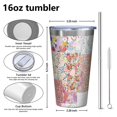 thumbnail image 4 of 16oz Tumblers Pioneer Flower Floral Print Pattern Stainless Steel Vacuum Insulated Double Wall Travel Tumbler Cups Mug with Lid and Straw,Cleaning Brush for Coffee,Tea, 4 of 4