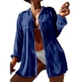 thumbnail image 2 of Swimsuit Coverup for Women Sheer Mesh Lightweight Long Sleeve Lapel Collar Open Front Cardigans Beach Cover Up, 2 of 5
