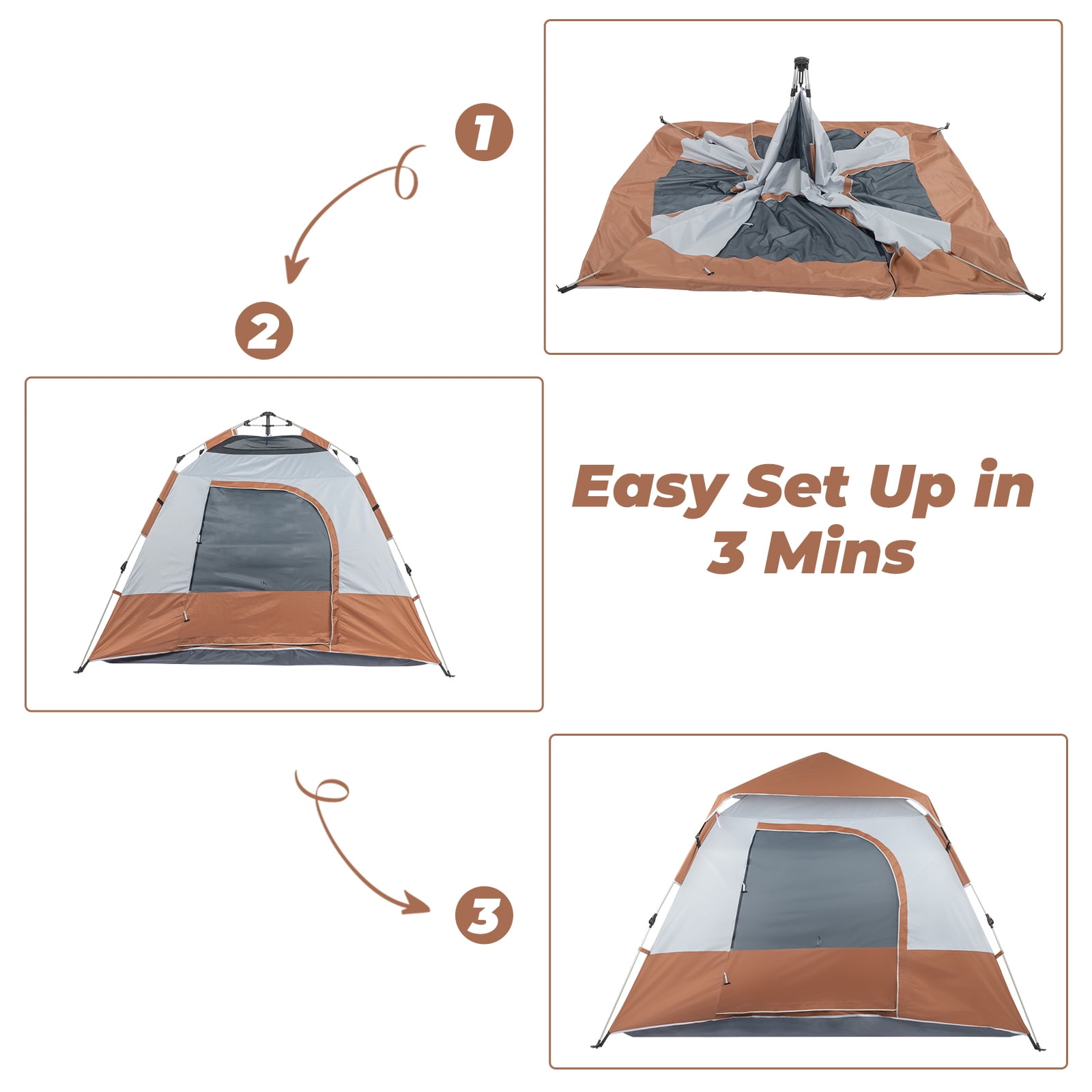 UWR-Nite Pop Up Camping Tent - 4 Person Instant Easy Set Up Family Tent with Removable Rain Fly, Waterproof Windproof Automatic Tent for Outdoor Camping Hiking Backpacking Traveling