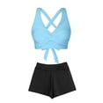 thumbnail image 3 of Bosfbaoi Swimsuit for Women 2-Piece High Waisted Tankini Set Twist Front Crisscross Back Top Boyshort Bottom Regular Solid Tankini Sets for Women, 3 of 6